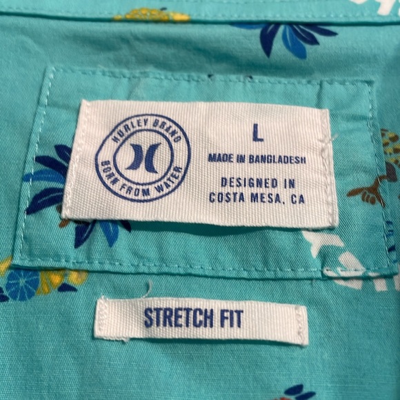 Hurley Teal Hang-Ten Pineapple Hawaiian-Style Short-Sleeve Button Down Shirt - Picture 7 of 9